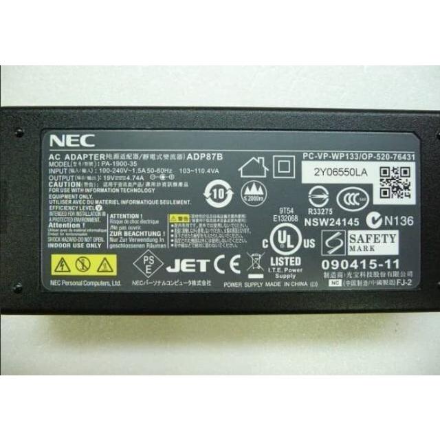 NEC現行 ADP87B PA-1900-35 PC-VP-WP133/OP-520-76431同等互換可能ACアダプター 19V4.74A全機種対応 khxv5rg