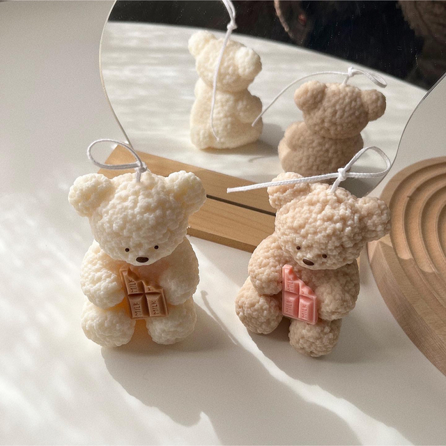 🏷️ teddy bear candle #beige ハンドメイドのインテリア/家具(アロマ/キャンドル)の商品写真