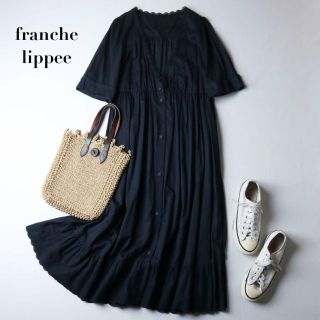 フランシュリッペ(franche lippee)のフランシュリッペ / レース ロングワンピース 黒 半袖 ガウンワンピース(ロングワンピース/マキシワンピース)