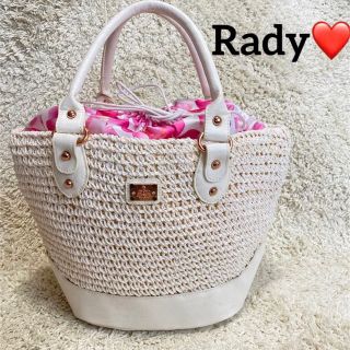 レディー(Rady)の美品✨Rady かごバッグ トートバッグ 白×ピンク レディー 花柄(かごバッグ/ストローバッグ)