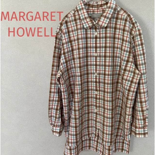 マーガレットハウエル シルク混 チェック柄 シャツ 七分袖 日本製