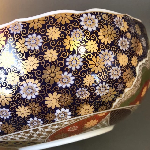 N90、前畑陶器 庫山窯 金彩七宝紋 盛り鉢 菓子鉢菊 唐草 金彩絵柄