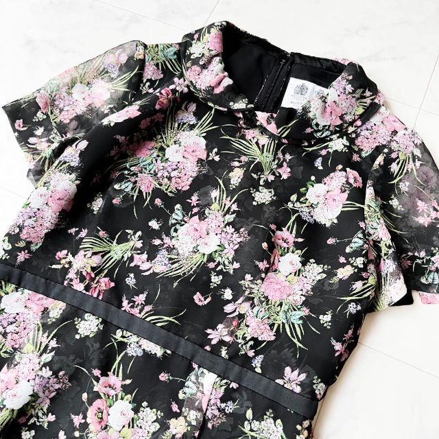 極美品✨ オースチンリード 花柄 切り替え ロングワンピース ブラック