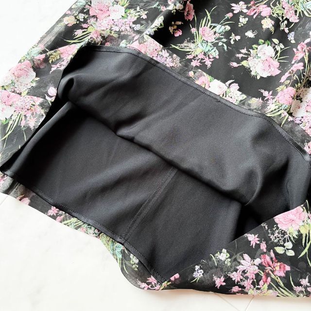 極美品✨ オースチンリード 花柄 切り替え ロングワンピース ブラック