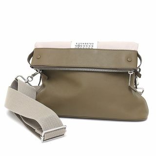 マルタンマルジェラ(Maison Martin Margiela)のメゾン マルジェラ MAISON MARGIELA 5AC ショルダーバッグ レザー/キャンバス グレージュ系 S55WG0215 ナンバリングラベル クラッチ ボディバッグ 新品同様(メッセンジャーバッグ)