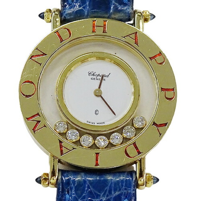 ショパール Chopard 時計 レディース ブランド ハッピーダイヤモンド 7P クオーツ QZ ゴールド YG レザー 21/2883 ゴールド ブルー