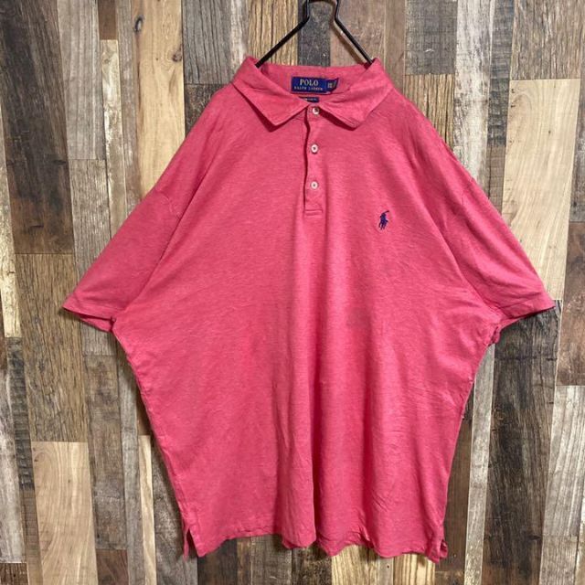 ポロラルフローレン XXL ピンク ポロシャツ ロゴ USA古着 90s 半袖