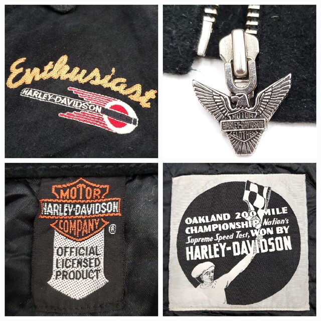 ビッグロゴ刺繍◆HARLEY-DAVIDSON◆オールレザースタジャン黒M619