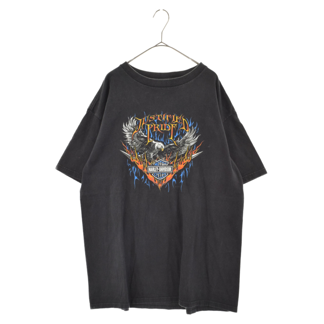 725センチ身幅VINTAGE ヴィンテージ Harley Davidson motorcycles EAGLE JUSTFIED フレイムイーグルプリント半袖Tシャツ ブラック