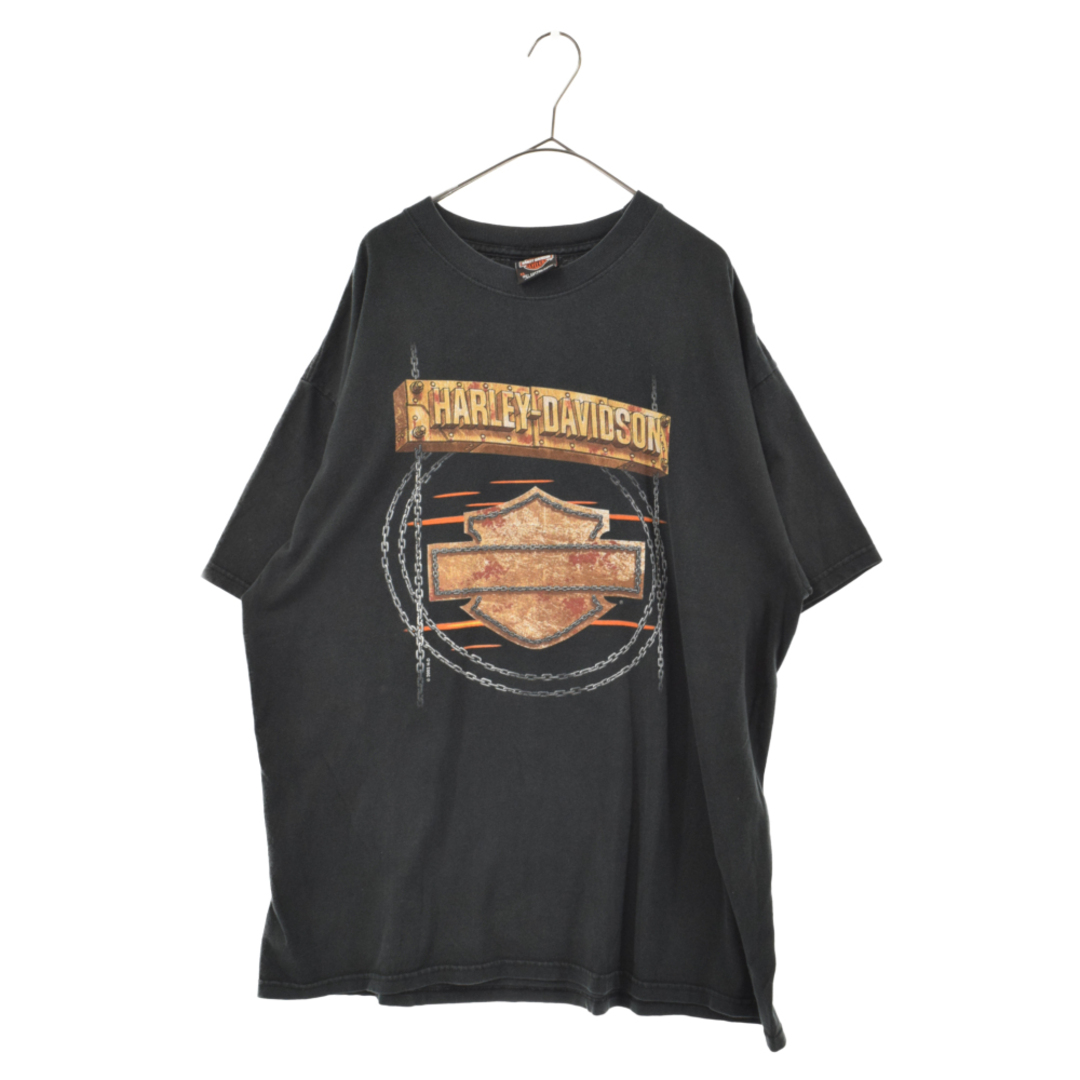 VINTAGE ヴィンテージ Harley Davidson motorcycles TOPEKA チェーンクラシックロゴ プリント半袖Tシャツ ブラック