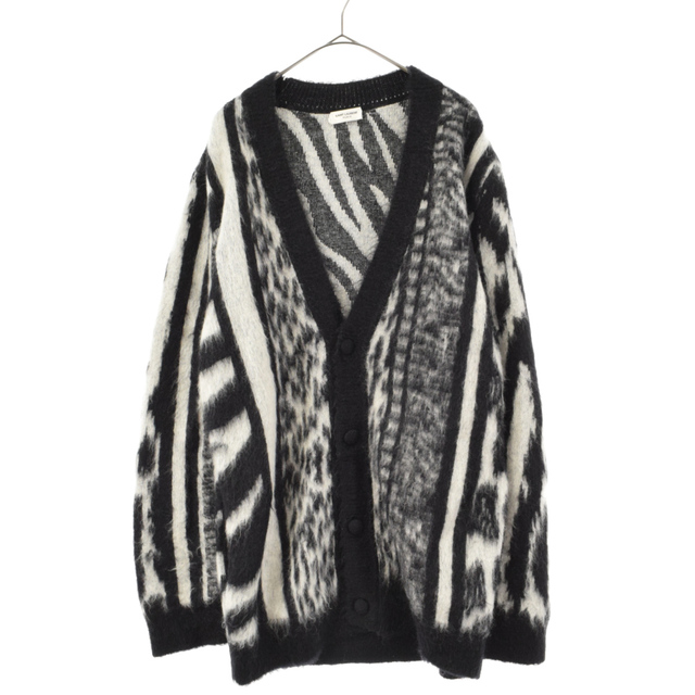 SAINT LAURENT PARIS サンローランパリ Mohair Cardigan 総柄 モヘアカーディガン 690064 Y75KD ブラック/ホワイト