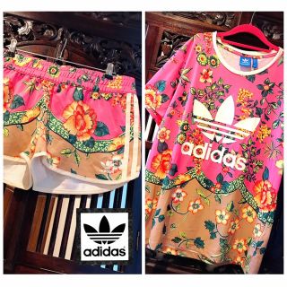 アディダス(adidas)のアディダス セットアップ Tシャツ レギンス パンツ ジャージ ピンク 花柄(Tシャツ(半袖/袖なし))