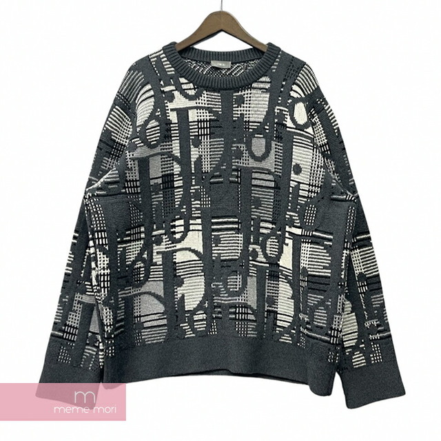 Dior 2021AW Dior Oblique Wool Jacquard Sweater 213M658AT377 ディオール ディオールオブリークウールジャガードセーター ニット 総柄ロゴ グレー サイズXL【230516】【-A】【me04】