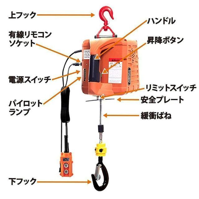 NEWTRY 電動ウインチ 電動ホイスト 小型クレーン 巻き上げ機 吊り上げ能力300? 1500W ワイヤ制御 業務用 家庭用 110V - 2