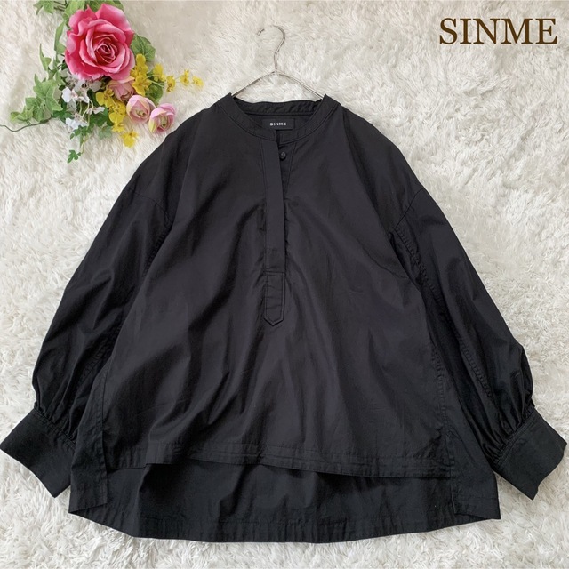 SINME シンメ ボリュームシャツ バンドカラー ゆったり プルオーバー 黒