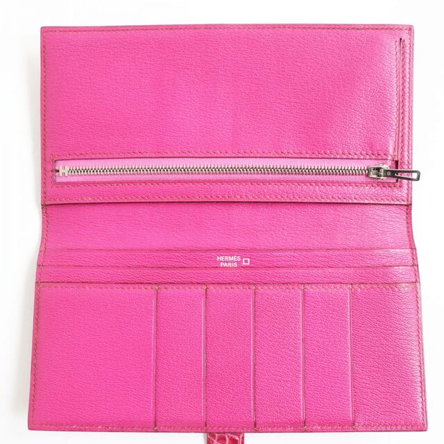 定番入荷 HERMES エルメス ベアン ピンク 長財布 シルバー金具