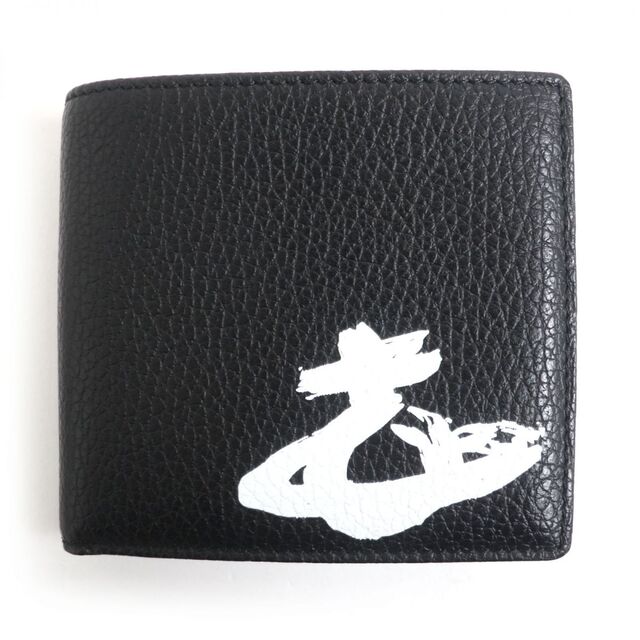 未使用□ヴィヴィアンウエストウッド MELIH MAN WALLET WITH COIN POCKET 51010016 オーブ 二つ折り レザー コンパクトウォレット 黒 伊製