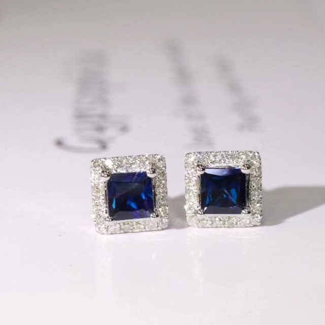 天然 ロイヤル ブルーサファイア ダイヤ ピアス0.7ct k18 f