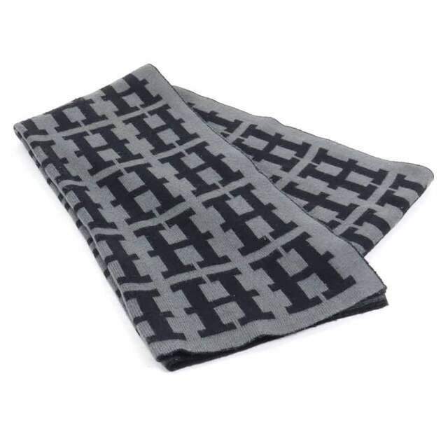 ハイクオリティ エルメス HERMES マフラー Hロゴ ウール ブラック