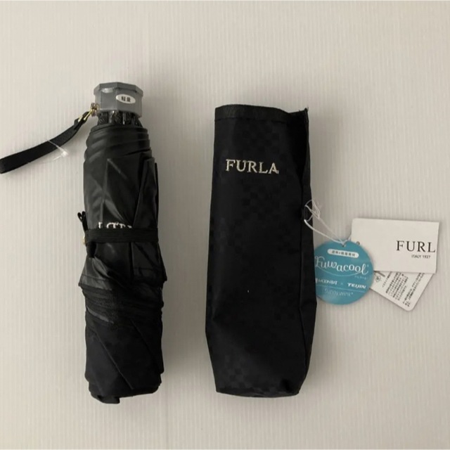 新品⭐️ FURLA フルラ 日傘 フワクール 軽量 折りたたみ傘 黒チェック 1