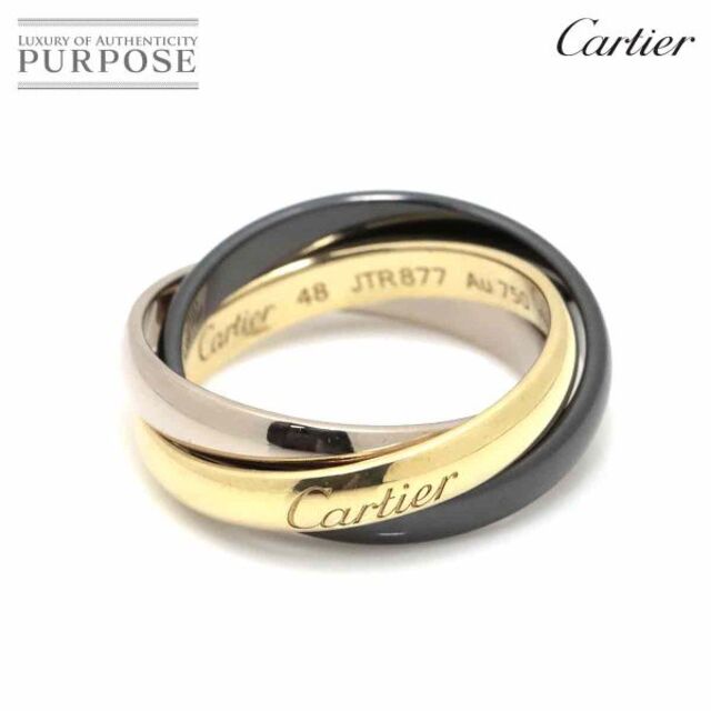 Cartier - カルティエ Cartier トリニティ SM #48 リング セラミック K18 YG WG 3連 750 ゴールド 指輪【証明書付き】 VLP 90188301