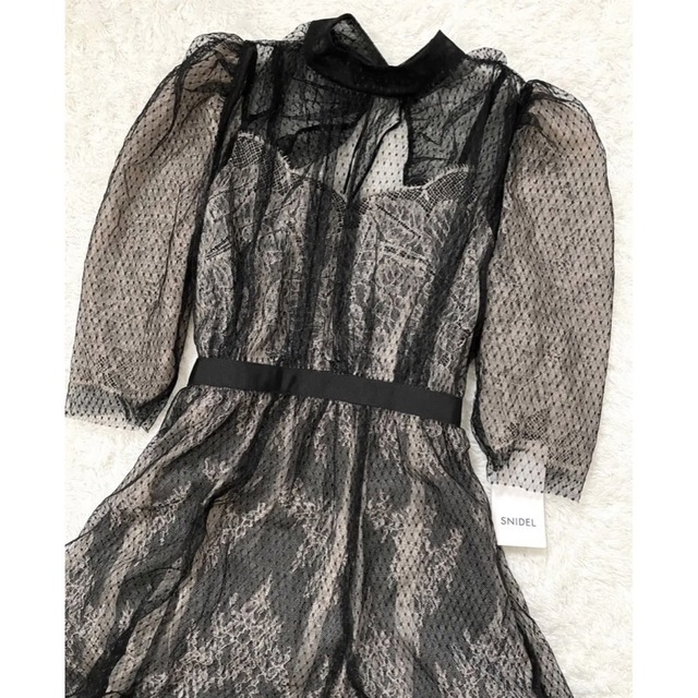SNIDEL(スナイデル)の新品タグ付スナイデル　ドットレイヤードラッセルレースドレス レディースのフォーマル/ドレス(ロングドレス)の商品写真