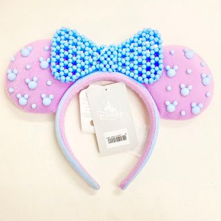 ディズニー(Disney)のビーズ リボン カチューシャ ミニー ディズニー ピンク ブルー(カチューシャ)