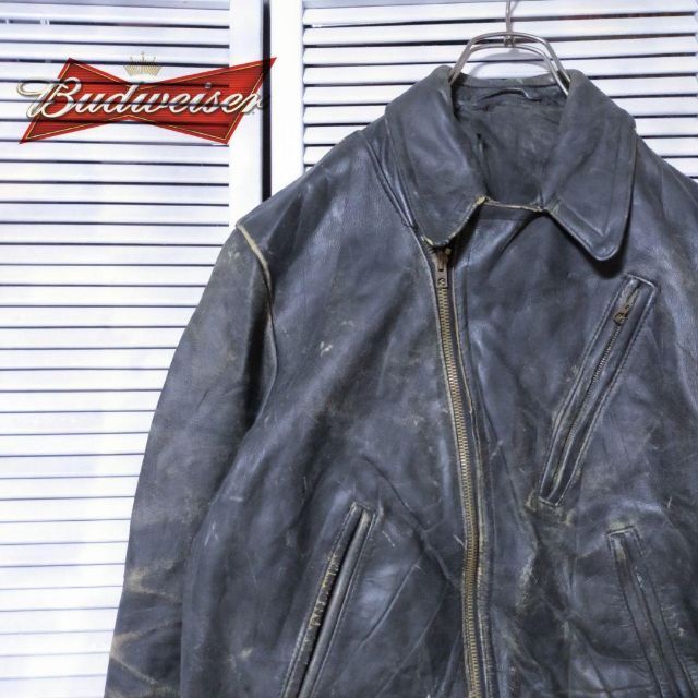 古着 90s 本革 牛革 W ダブル ライダース ジャケット レザー