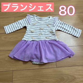 ブランシェス(Branshes)のブランシェス　ワンピース　80 ボーダー　リボン　ロンパース(ワンピース)