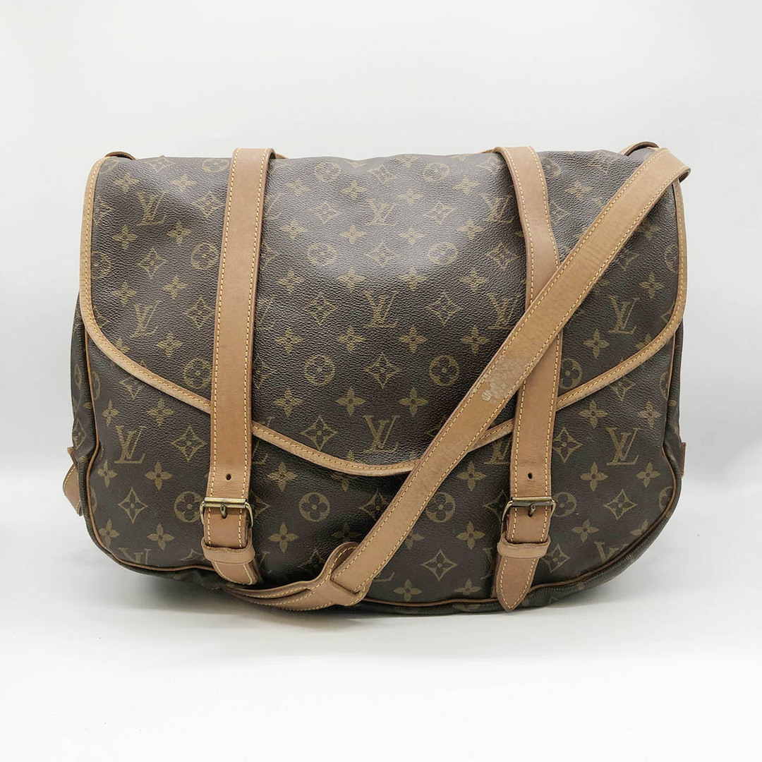 セール LOUIS VUITTON ルイ・ヴィトン ソミュール35 モノグラム ショルダーバッグ ブラウン PVC レディース メンズ M42254 USED