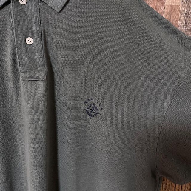ノーティカ グレー ロゴ 刺繍 2XL メンズ  90s 半袖 ポロシャツ 2