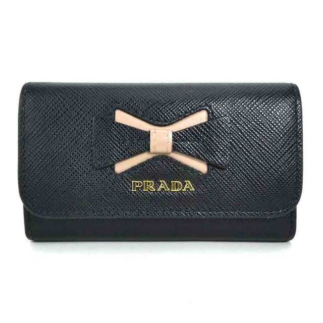 プラダ PRADA キーケース レザー ブラック×ピンクベージュ ゴールド レディース 送料無料【中古】 h29347f | フリマアプリ ラクマ