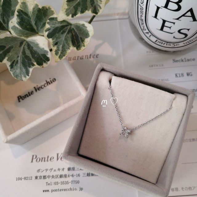 ポンテヴェキオ　フラワーダイヤモンドネックレス0.2ct　K18ホワイトゴールドアクセサリー