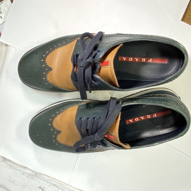 【PRADA】プラダ ウイングチップ カジュアルシューズ バイカラー UK6.5