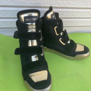 バルマン(BALMAIN)のバルマン　ハイカットスニーカー　BALMAIN ブラック×ゴールド(スニーカー)