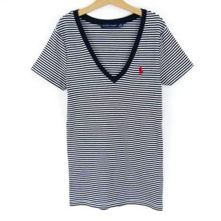 ラルフローレン(Ralph Lauren)のラルフローレン 半袖Tシャツ Vネック ボーダー コットン トップス レディース S 160/84Aサイズ ネイビー RALPH LAUREN(Tシャツ(半袖/袖なし))