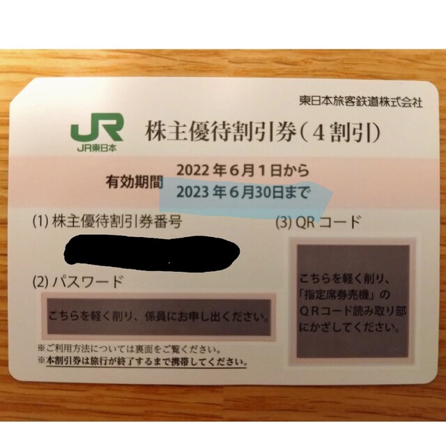 JR(ジェイアール)のJR東日本　株主優待券　４割引　期限2023年6月30日まで チケットの乗車券/交通券(その他)の商品写真