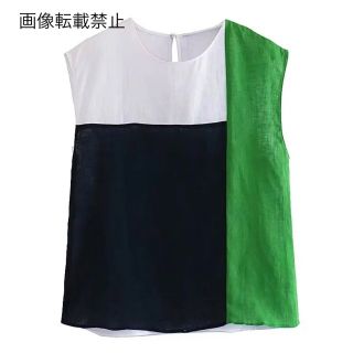 💚5月新作🦄11262◇カラーブロック ノースリーブ ブラウス (シャツ/ブラウス(半袖/袖なし))
