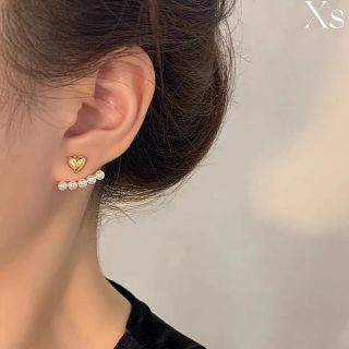 ピアス　5連　ハート　パール　上品　韓国　レディース(ピアス)