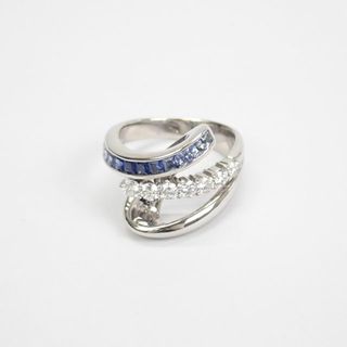 【中古】【Aランク】K18WG デザインリング サファイヤ0.70ct ダイヤ0.43ct ゲージ棒約11号【ISEYA】(リング(指輪))