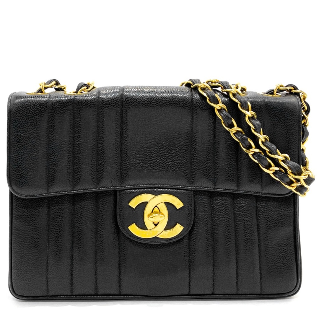 約75cm長さ【在庫処分】CHANEL シャネル ショルダーバッグ マドモアゼル ココマーク ココ ターンロック ヴィンテージ ダブルチェーン かばん 鞄  キャビアスキン   ブラック 黒 ゴールド金具 レディース 定番【品】