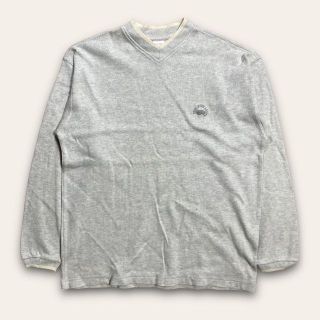 フルーツオブザルーム(FRUIT OF THE LOOM)のSXJ 古着 グレー フルーツオブザルーム　ロゴ　ワンポイント 長袖　Tシャツ(Tシャツ/カットソー(七分/長袖))