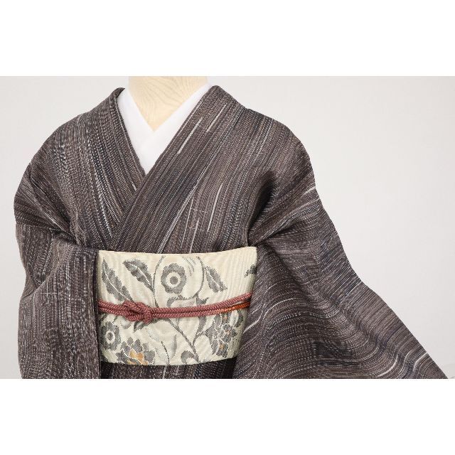 長尺□単衣◇ぜんまいお召『七代目吉澤与市』刷毛目縞◇正絹着物◇TC5-9》-