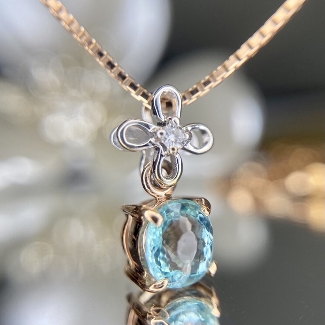 天然パライバトルマリン ダイヤモンド 計0.358ct K18 中央宝石研究所-