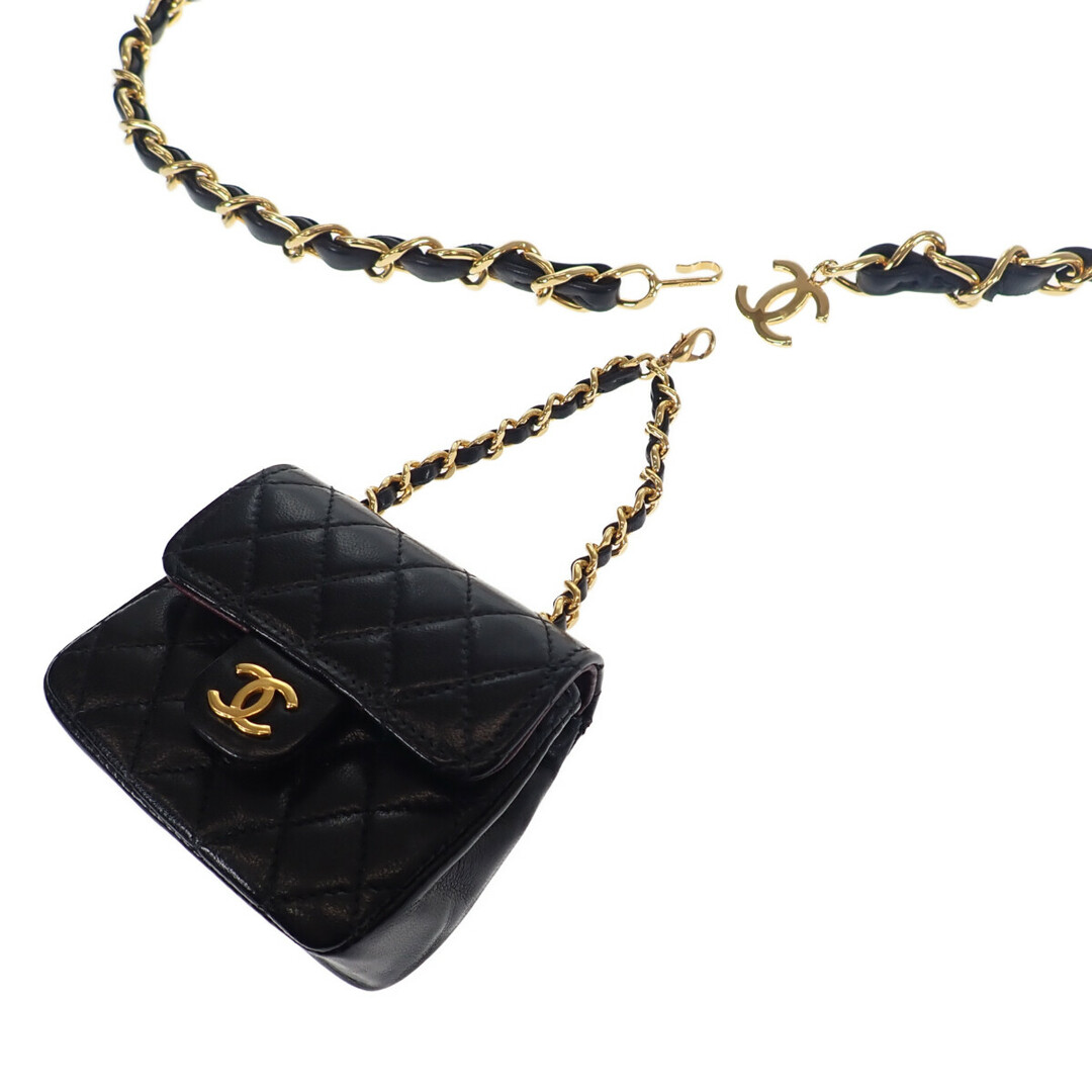 【中古】【ABランク】CHANEL シャネル チャーム付きチェーンベルト マトラッセ ラムスキン ブラック ゴールド金具 【ISEYA】 レディースのファッション小物(ベルト)の商品写真