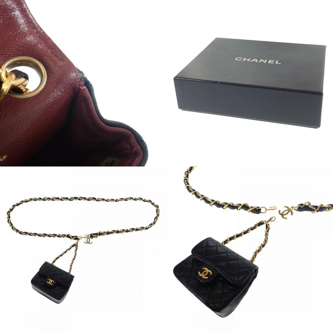 【中古】【ABランク】CHANEL シャネル チャーム付きチェーンベルト マトラッセ ラムスキン ブラック ゴールド金具 【ISEYA】 レディースのファッション小物(ベルト)の商品写真