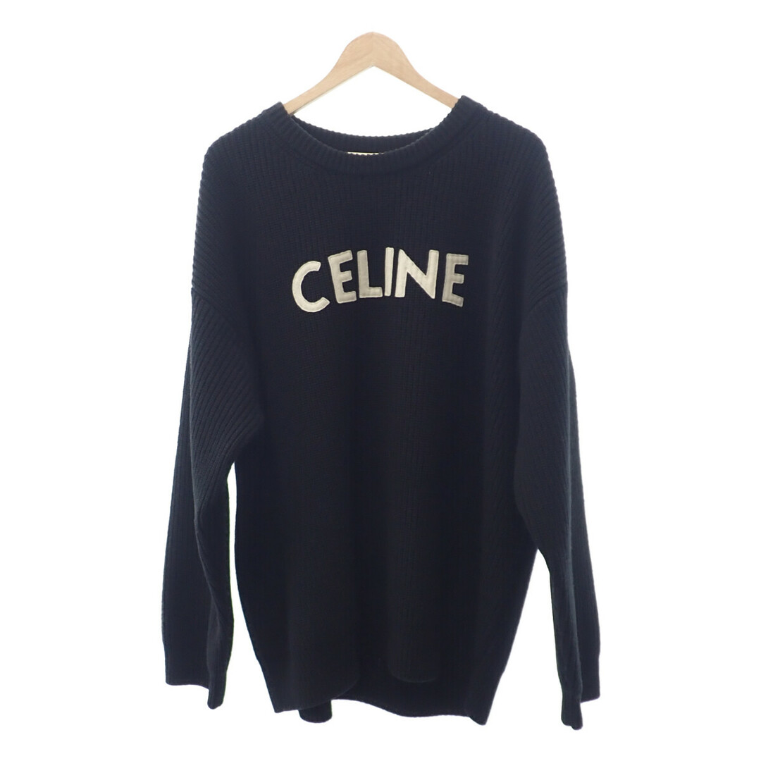 【ABランク】CELINE セリーヌ エンブロイダリー オーバーサイズセーター 2A19R423P.38NO  ウール100％ ブラック サイズM ロゴニット【ISEYA】