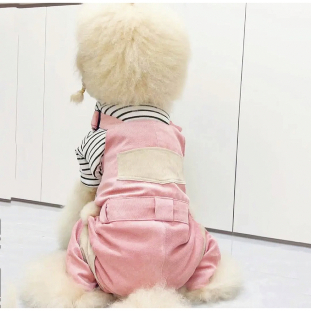 【ペット用】大型犬用ペット服コーデュロイのオーバーオール　ピンクXLサイズ