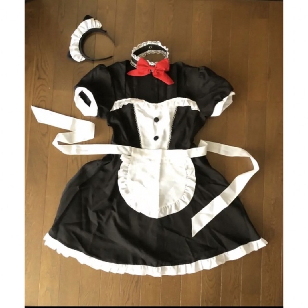 コスプレ　メイド服　ハロウィン　仮装　猫耳　メイド　美品　フリーサイズ　エプロン エンタメ/ホビーのコスプレ(衣装一式)の商品写真