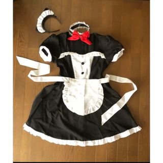 コスプレ　メイド服　ハロウィン　仮装　猫耳　メイド　美品　フリーサイズ　エプロン(衣装一式)